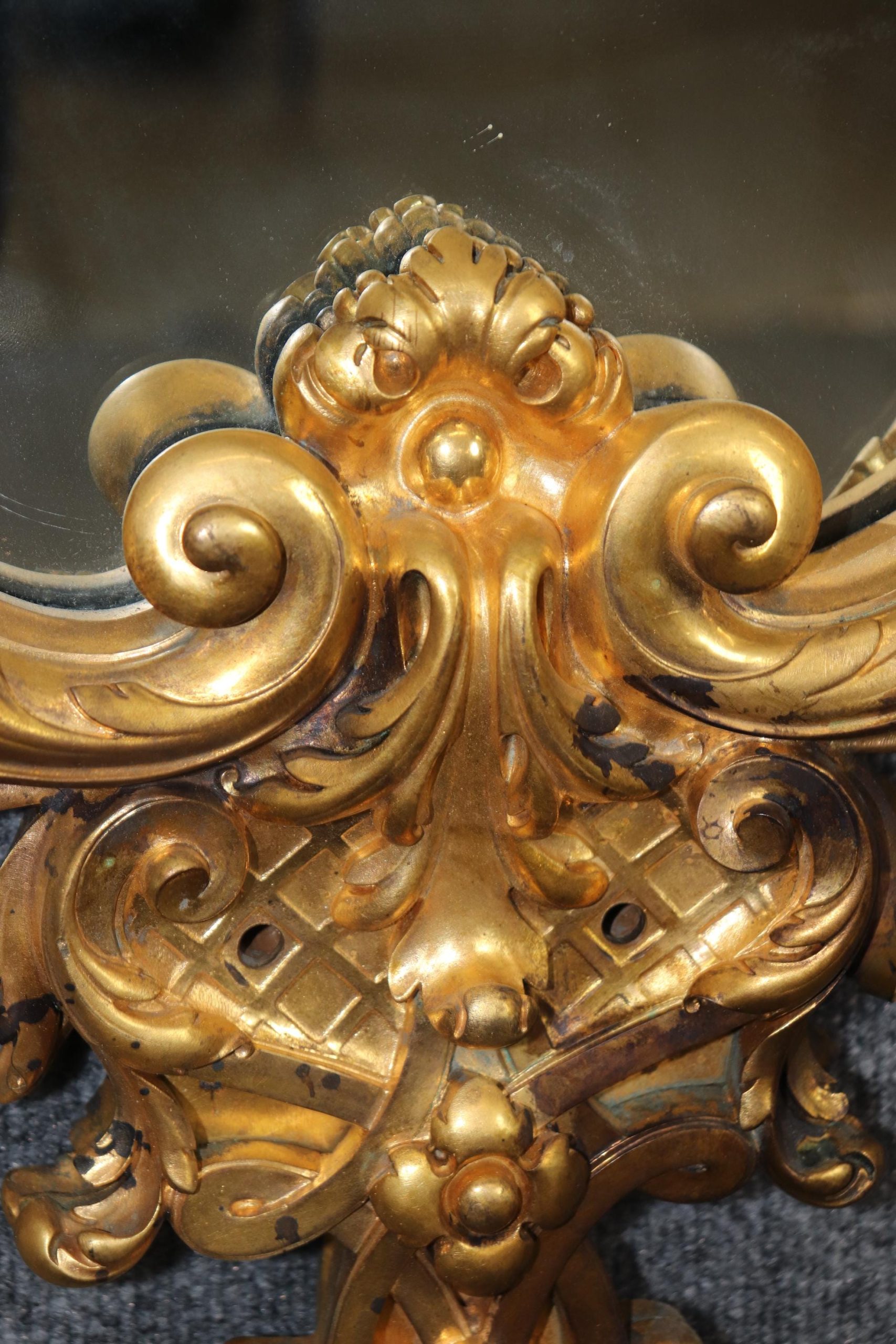 Antique French Louis XV Style Bronze Ormolu Wall Mirror - Image 6