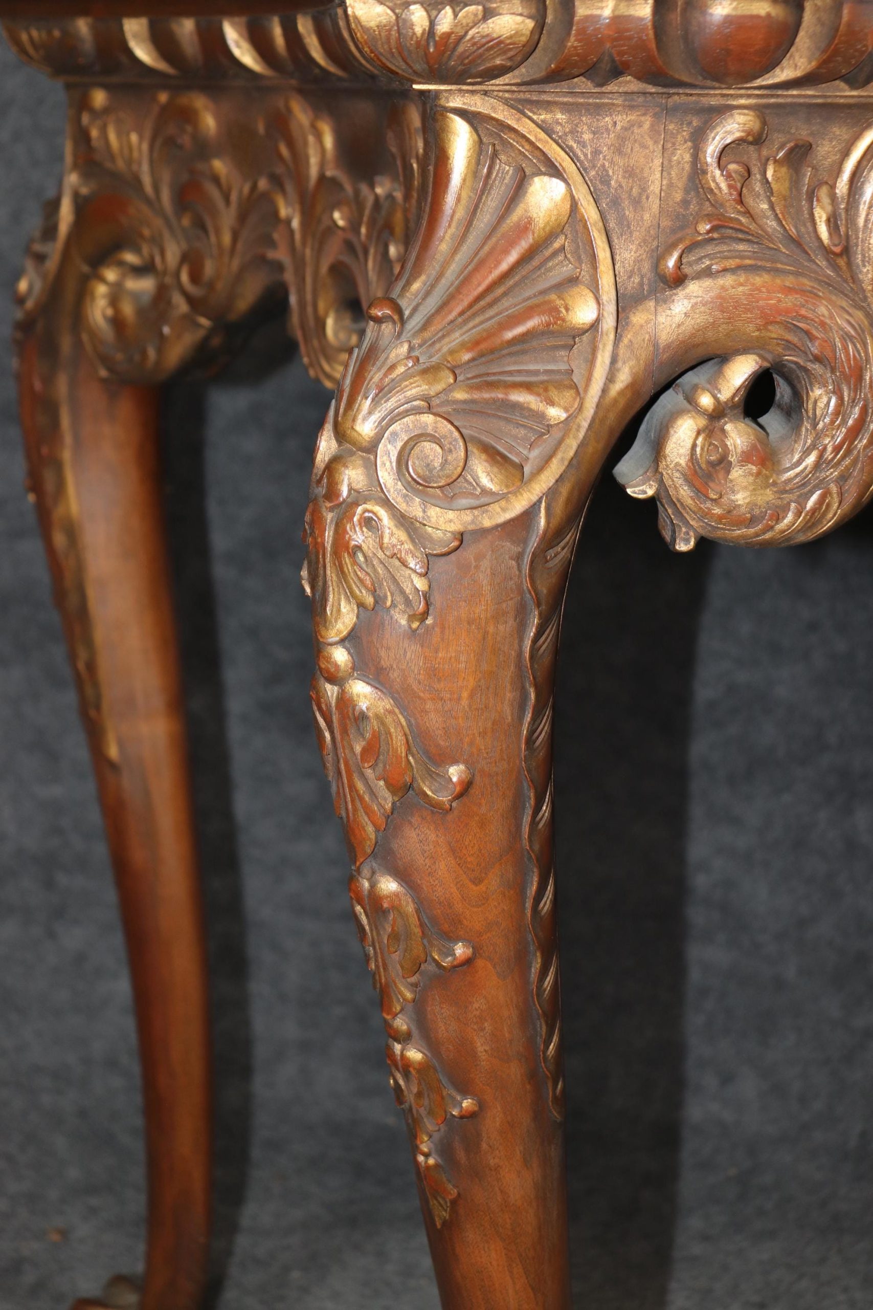 Vintage Carved Georgian Style Marble Top Console Tables - Pair - Image 8