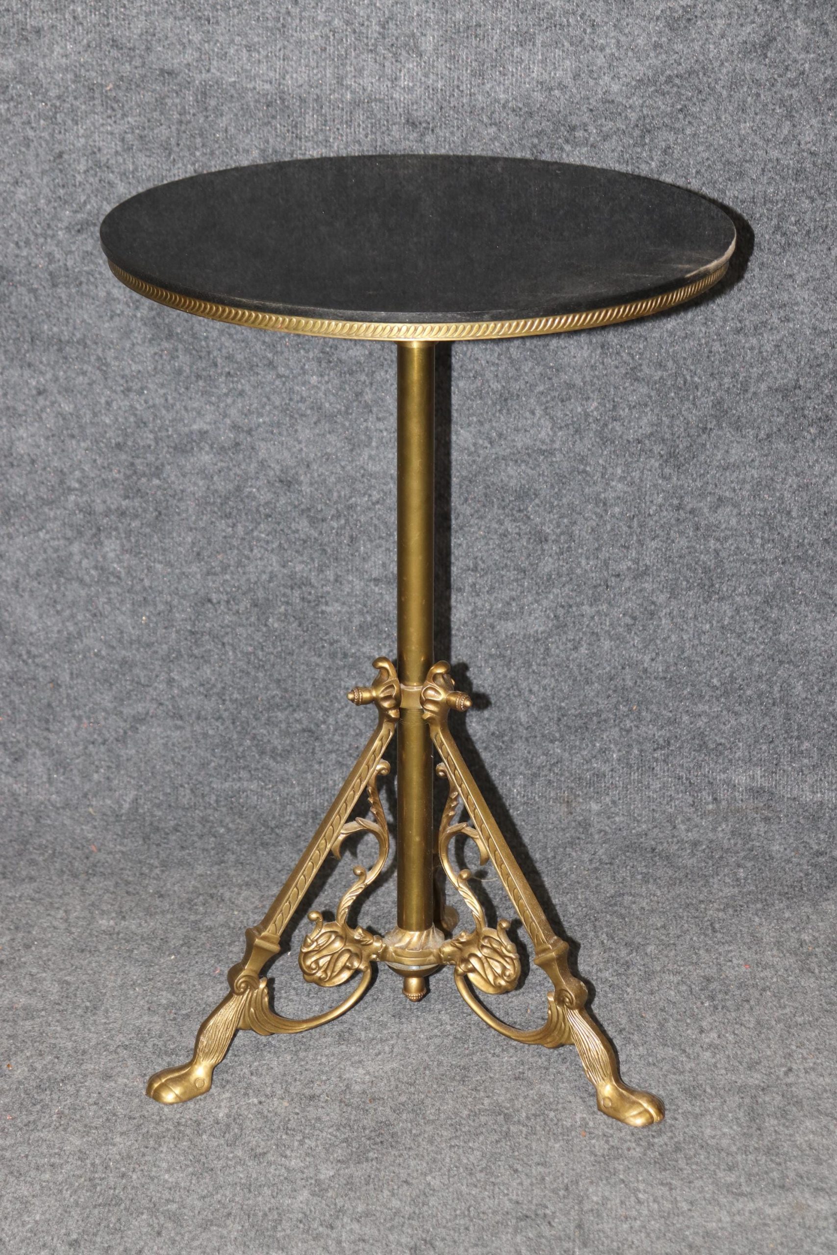 Victorian Style Brass Accent Table: Black Granite Top, Vintage Gold Table - Image 2