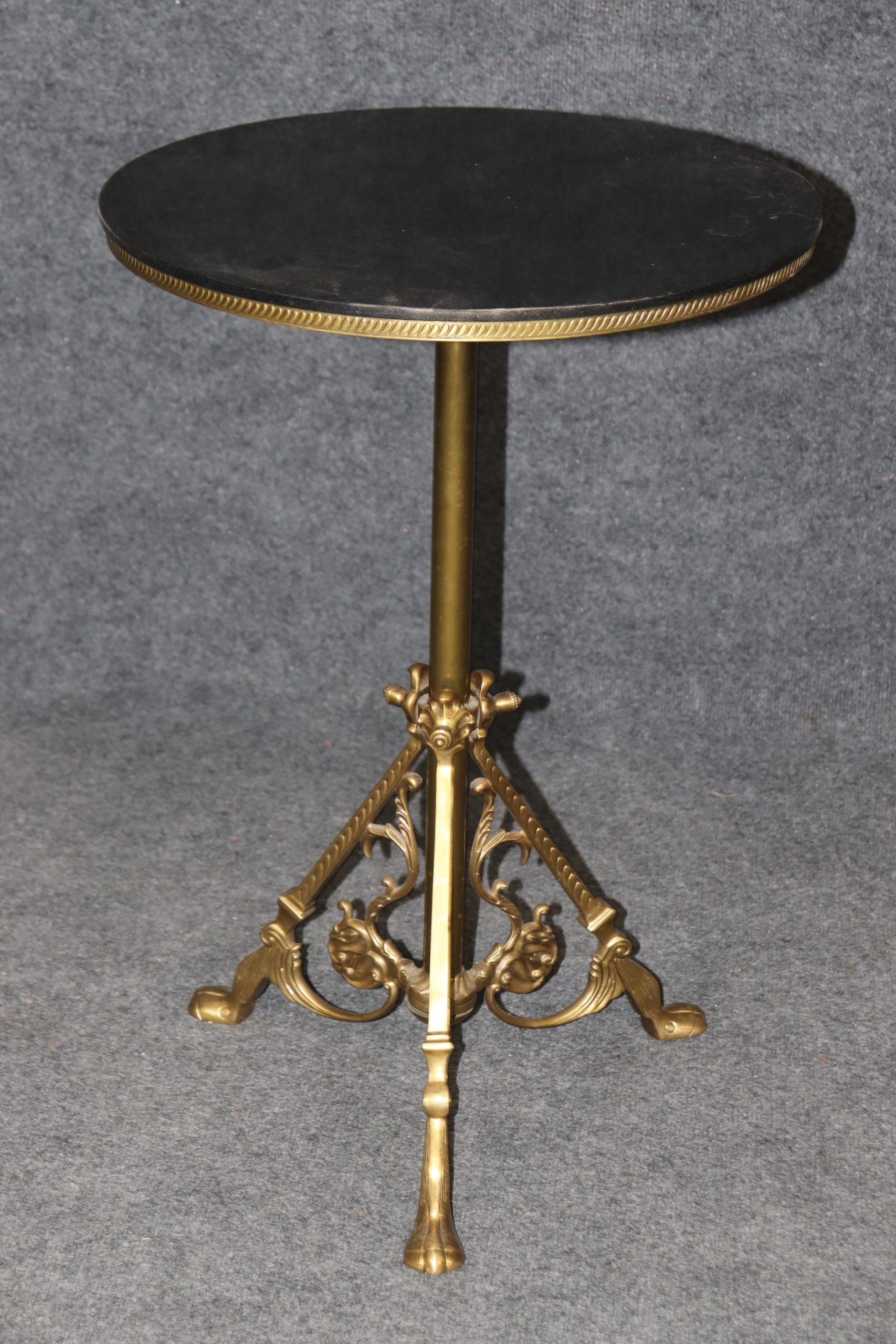 Victorian Style Brass Accent Table: Black Granite Top, Vintage Gold Table - Image 3