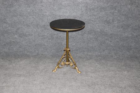 Victorian Style Brass Accent Table: Black Granite Top, Vintage Gold Table