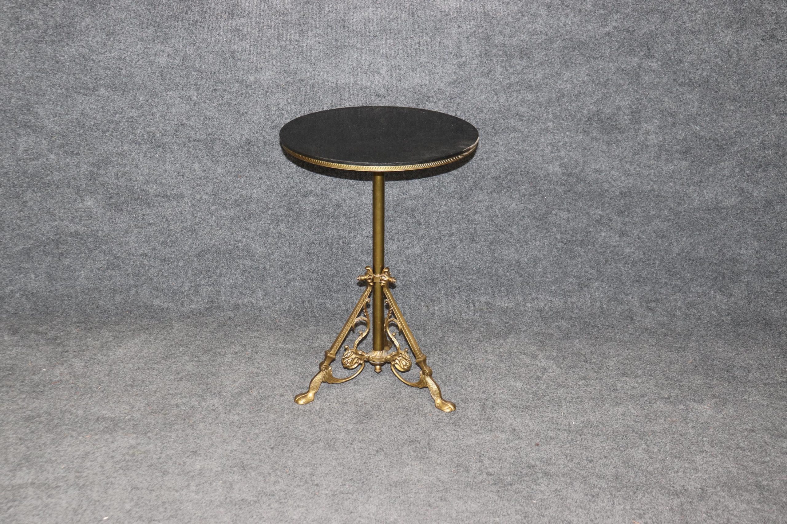 Victorian Style Brass Accent Table: Black Granite Top, Vintage Gold Table