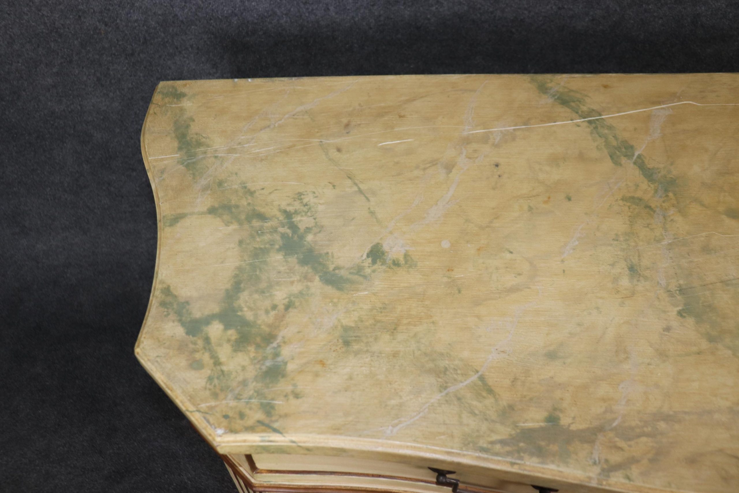 Vintage Faux Marble Top Console Tables: White Painted Sofa Tables, Pair - Image 10