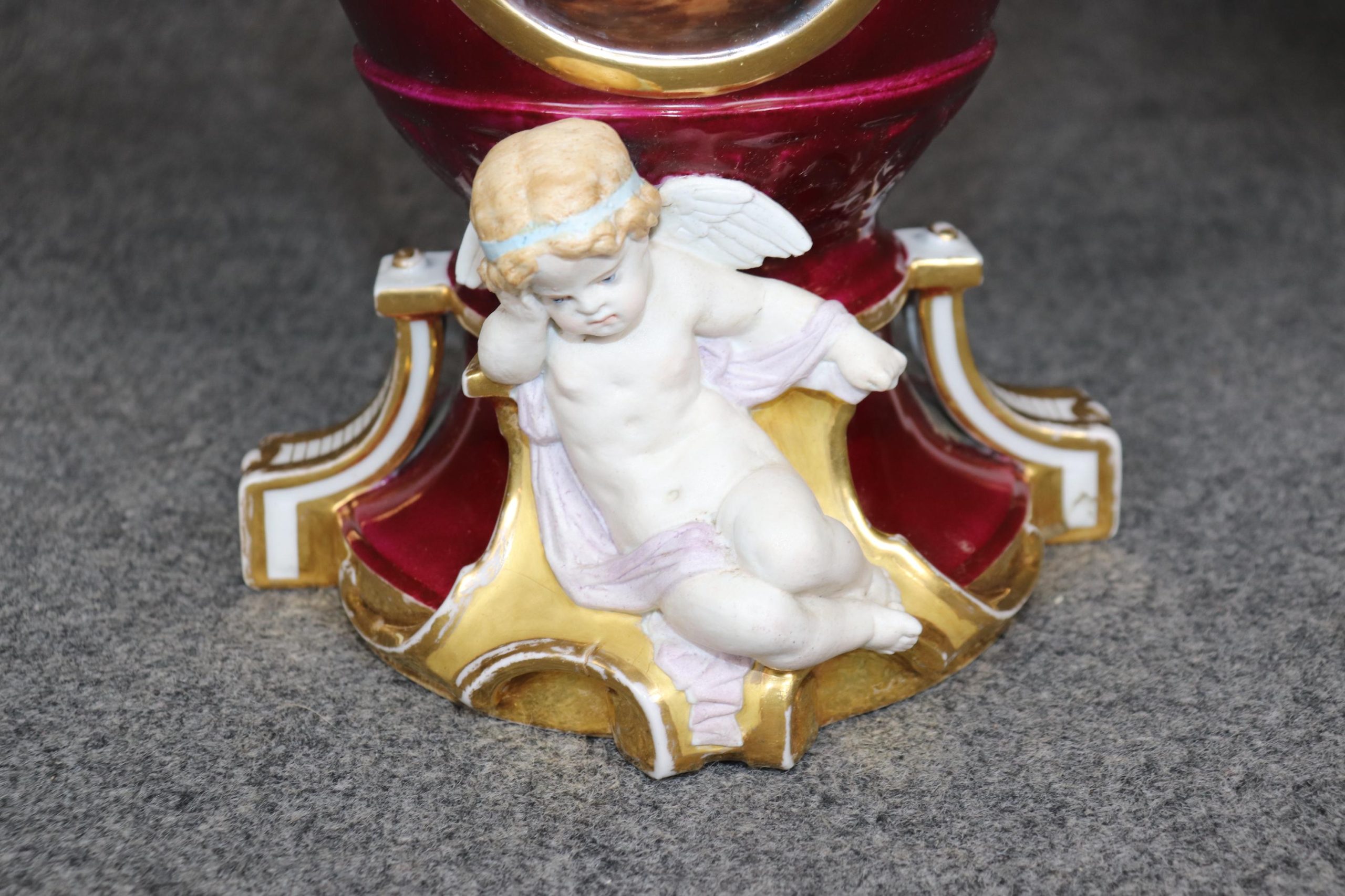 Antique French Old Paris Porcelain Urns: Louis XVI Style Cherub Vases - Image 6