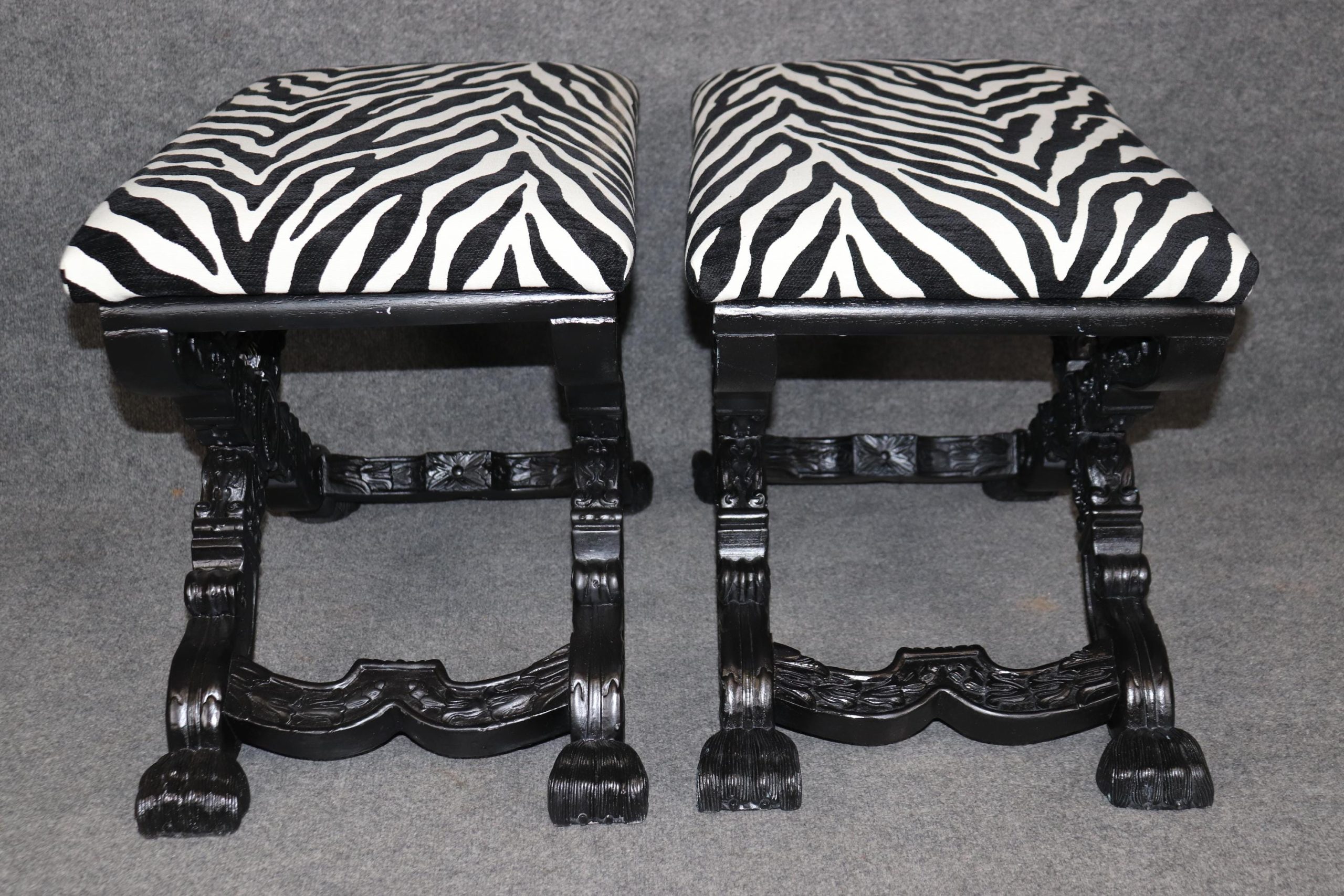 Victorian Ebonized X Benches: Zebra Print Upholstery, Pair - Image 3