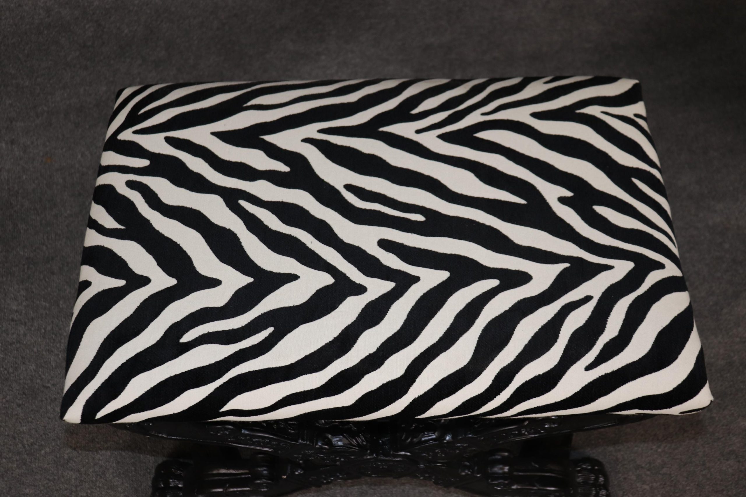 Victorian Ebonized X Benches: Zebra Print Upholstery, Pair - Image 9