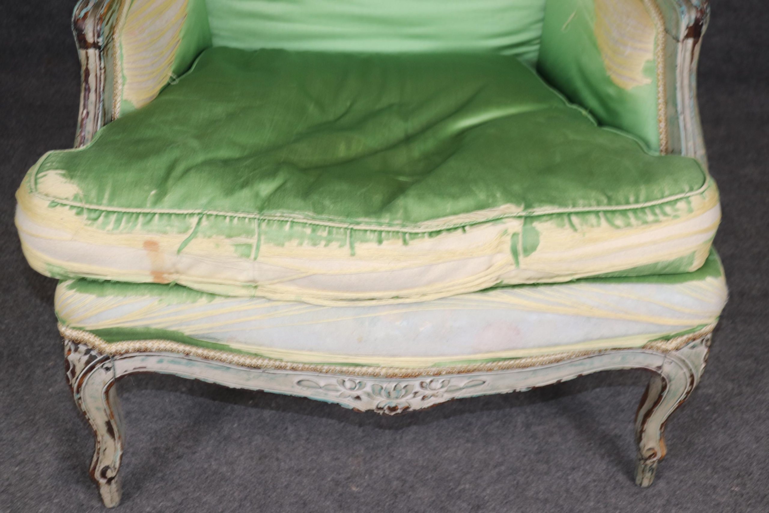 Antique French Louis XV Bergere Chairs: Distressed Paint, 1740-1760 - Image 10