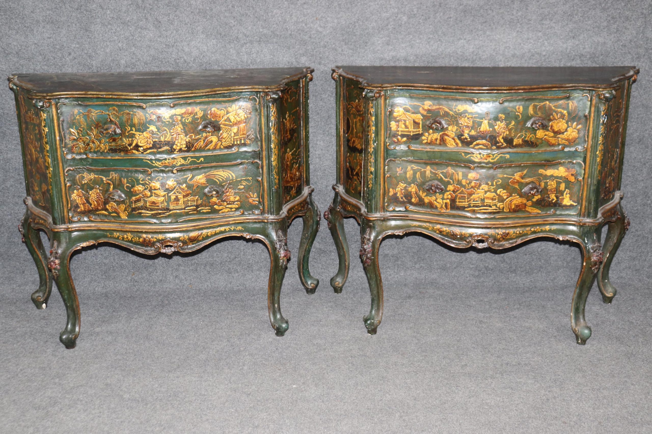 Antique 18th Century Italian Chinoiserie Commodes Pair: Faux Marble Top Dressers - Image 2