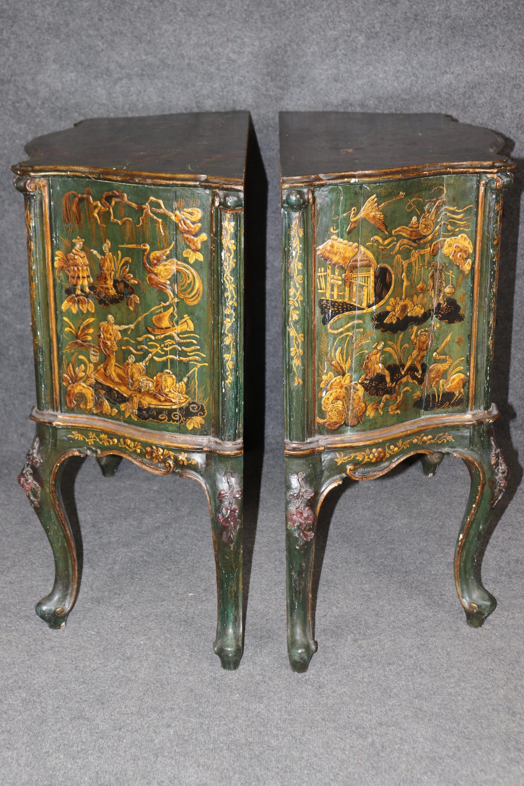 Antique 18th Century Italian Chinoiserie Commodes Pair: Faux Marble Top Dressers - Image 3