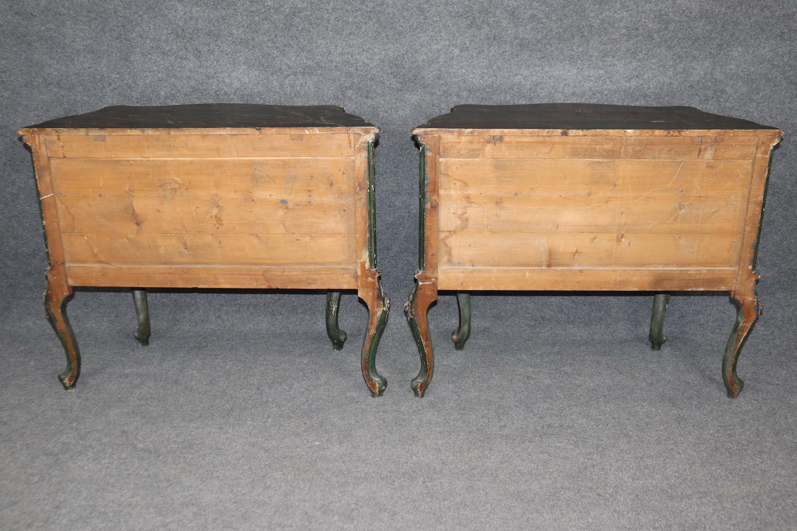 Antique 18th Century Italian Chinoiserie Commodes Pair: Faux Marble Top Dressers - Image 4