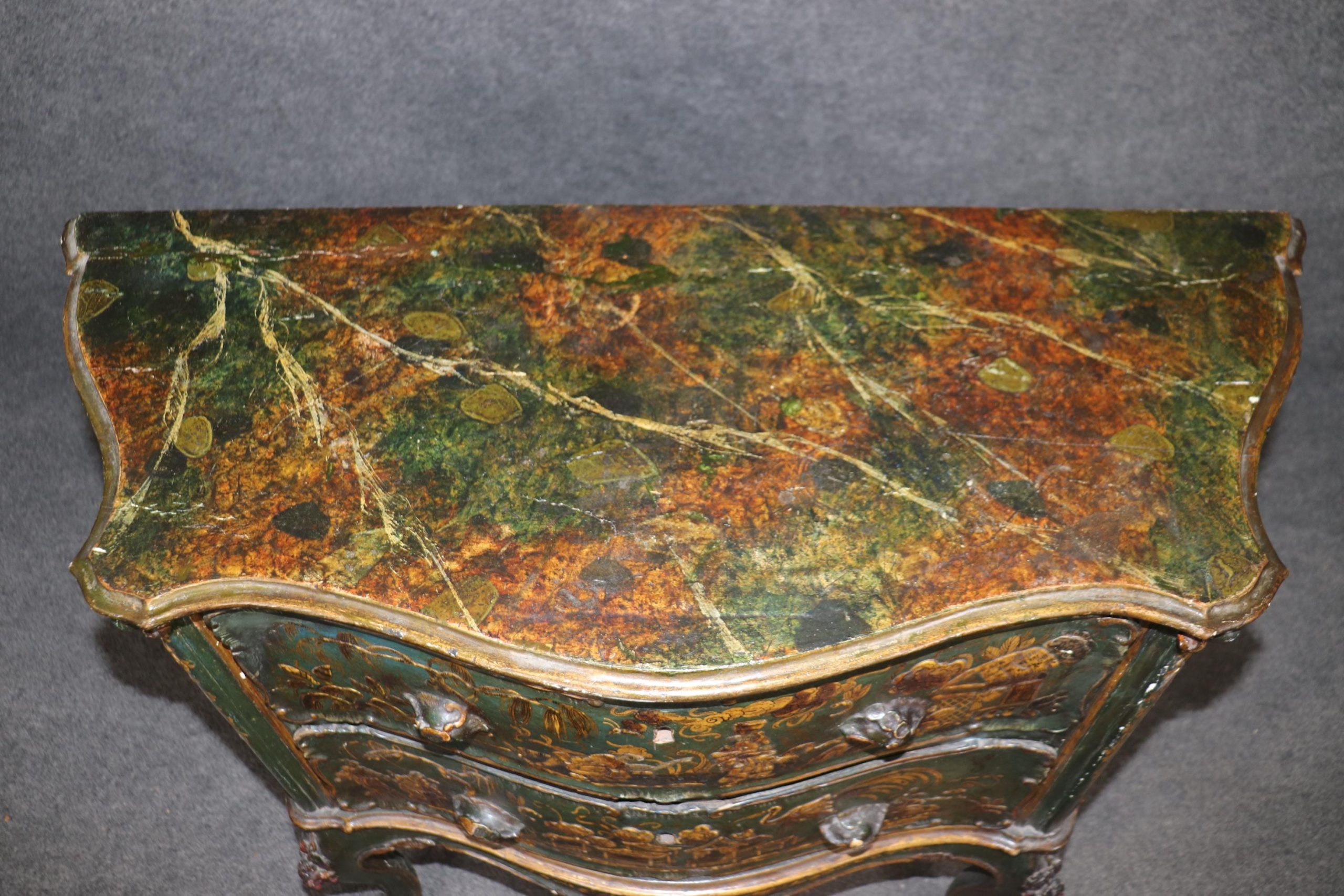 Antique 18th Century Italian Chinoiserie Commodes Pair: Faux Marble Top Dressers - Image 7
