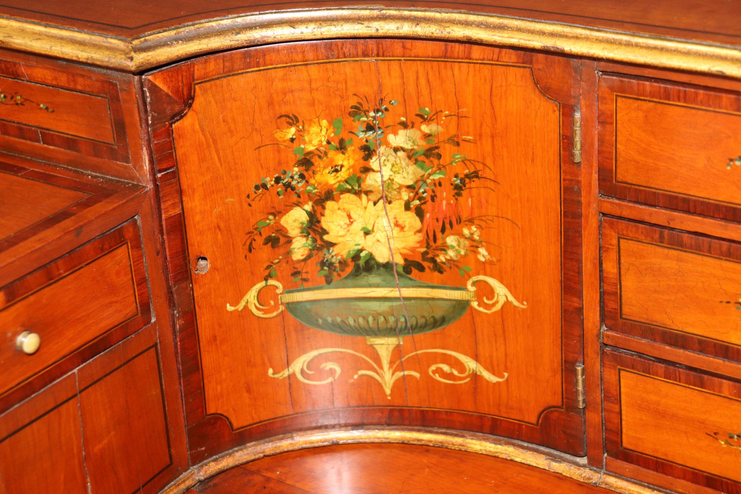 19th Century English Satinwood Carlton House Desk: Adams Style, Painted Floral Decor - Image 9