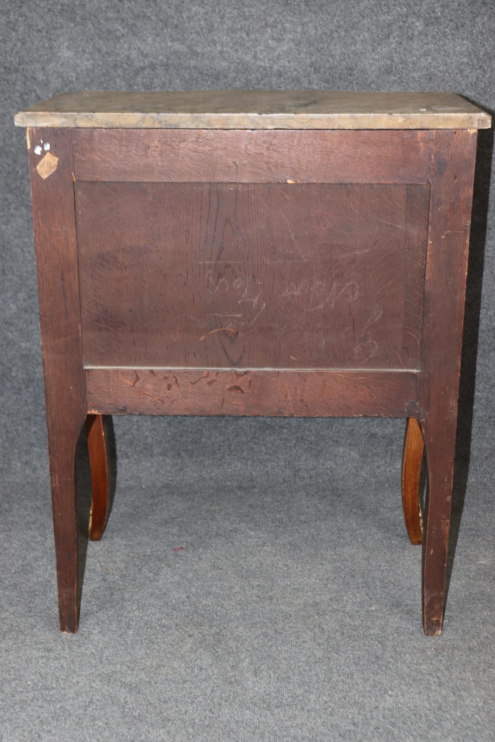 Antique French Louis XV Marble Top Commode: Ormolu Mounted Inlaid Chest - Image 5