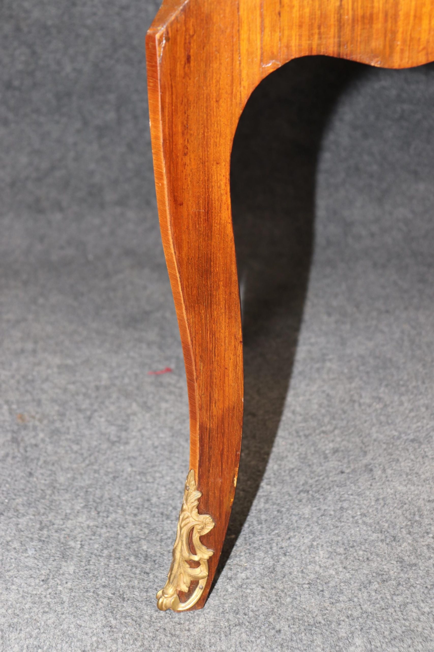 Antique French Louis XV Marble Top Commode: Ormolu Mounted Inlaid Chest - Image 8