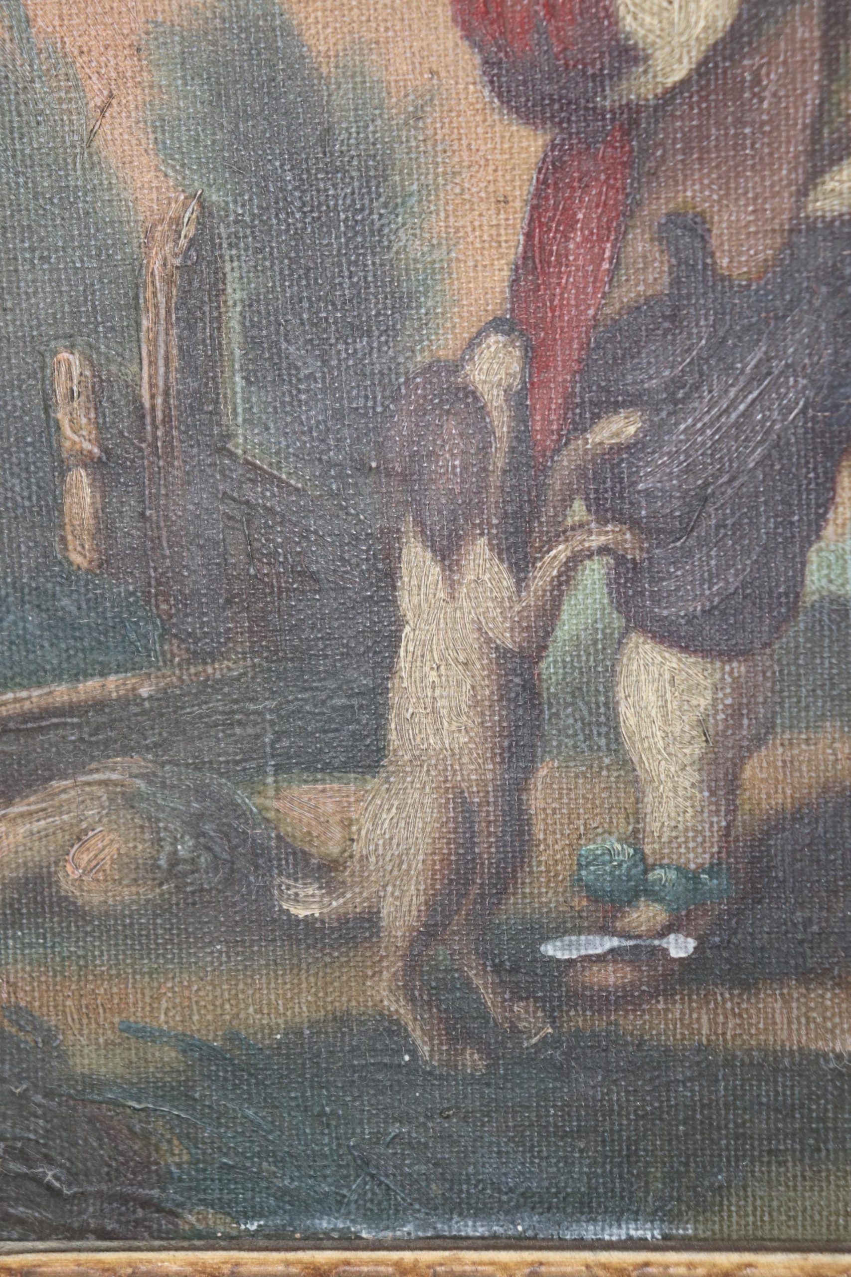 Antique Louis XVI Style Trumeau Mirror: Creme Painted, Inset Oil Painting - Image 9