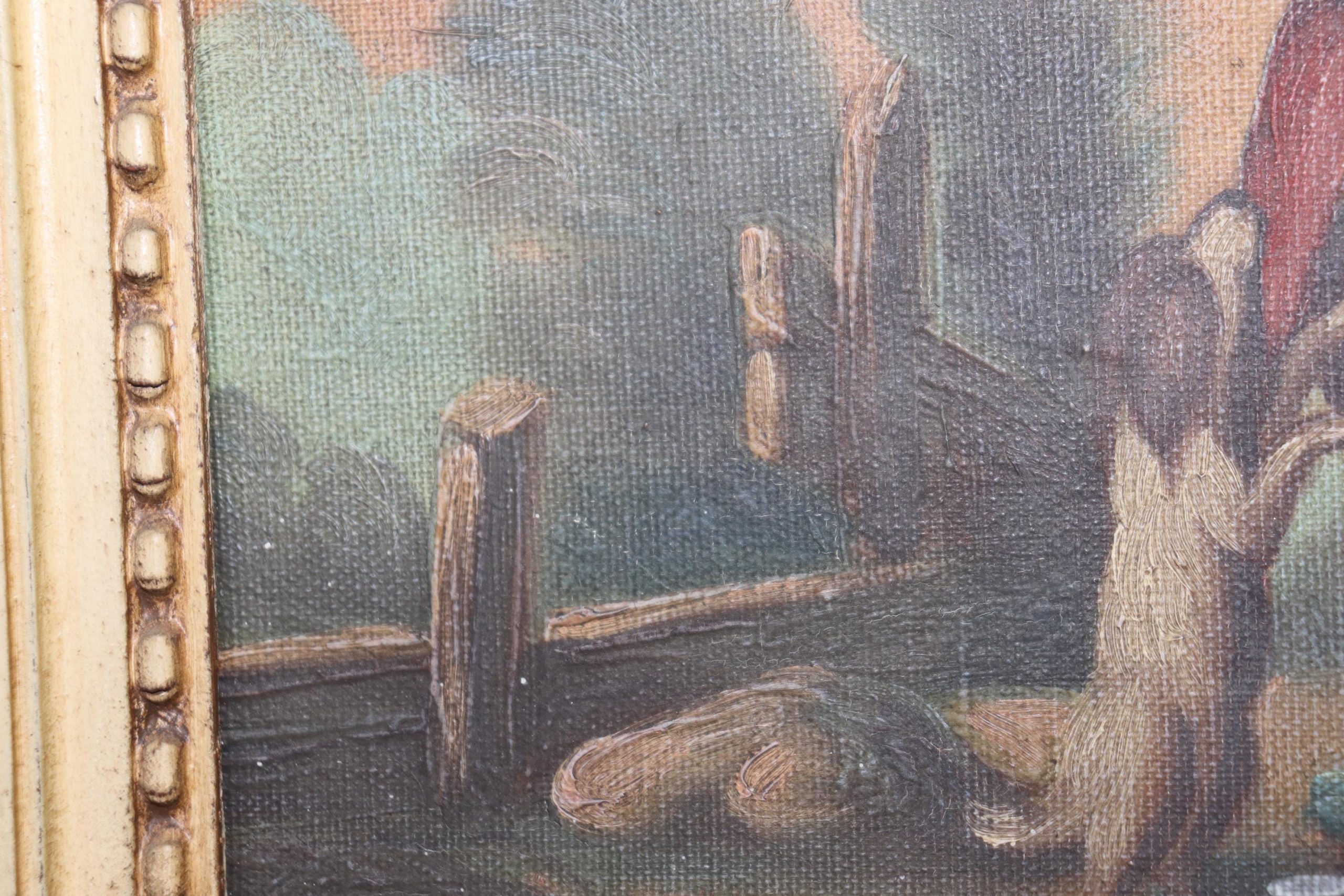 Antique Louis XVI Style Trumeau Mirror: Creme Painted, Inset Oil Painting - Image 10