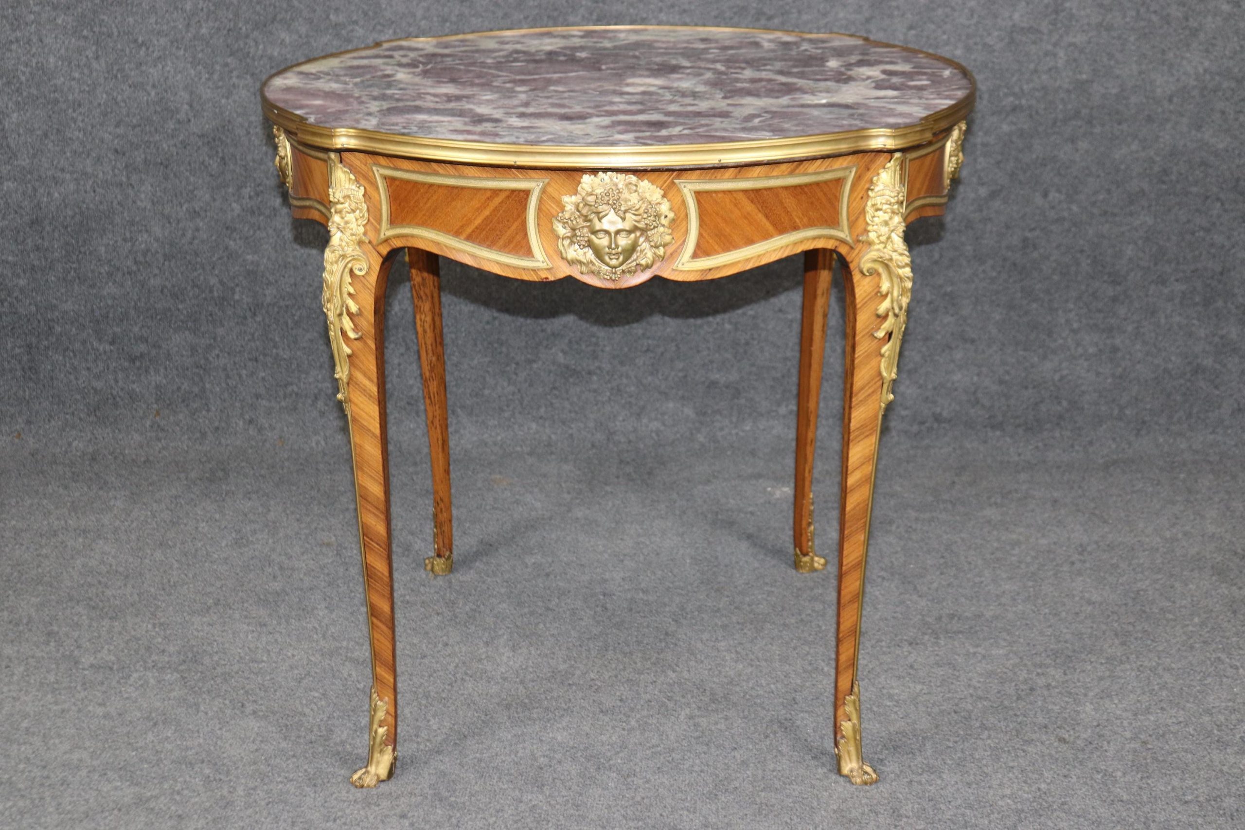 Antique French Marble Top Accent Table: Bronze Ormolu Edouard Millet Style - Image 2