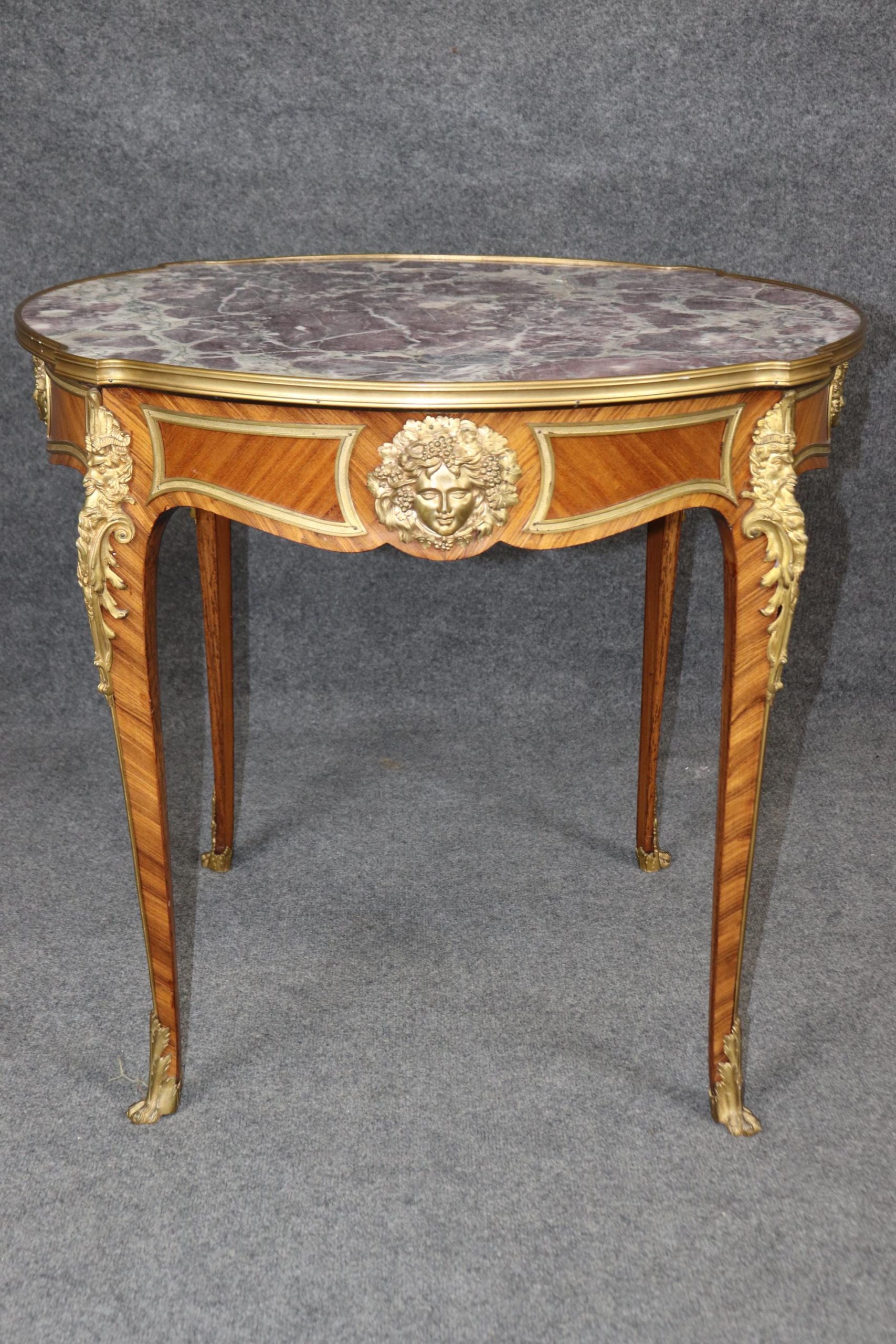 Antique French Marble Top Accent Table: Bronze Ormolu Edouard Millet Style - Image 4