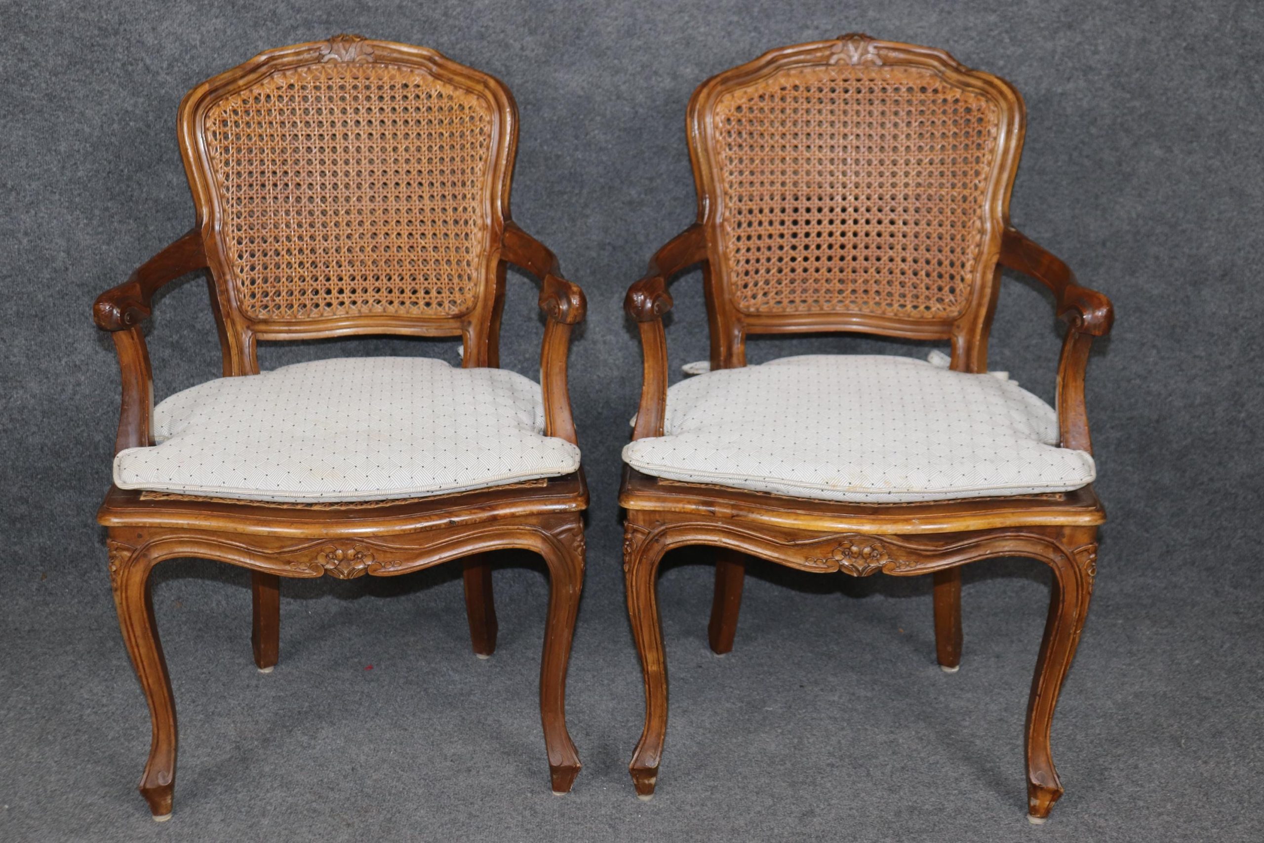 Set of 4 Vintage French Louis XV Style Cane Back Armchairs - Image 4