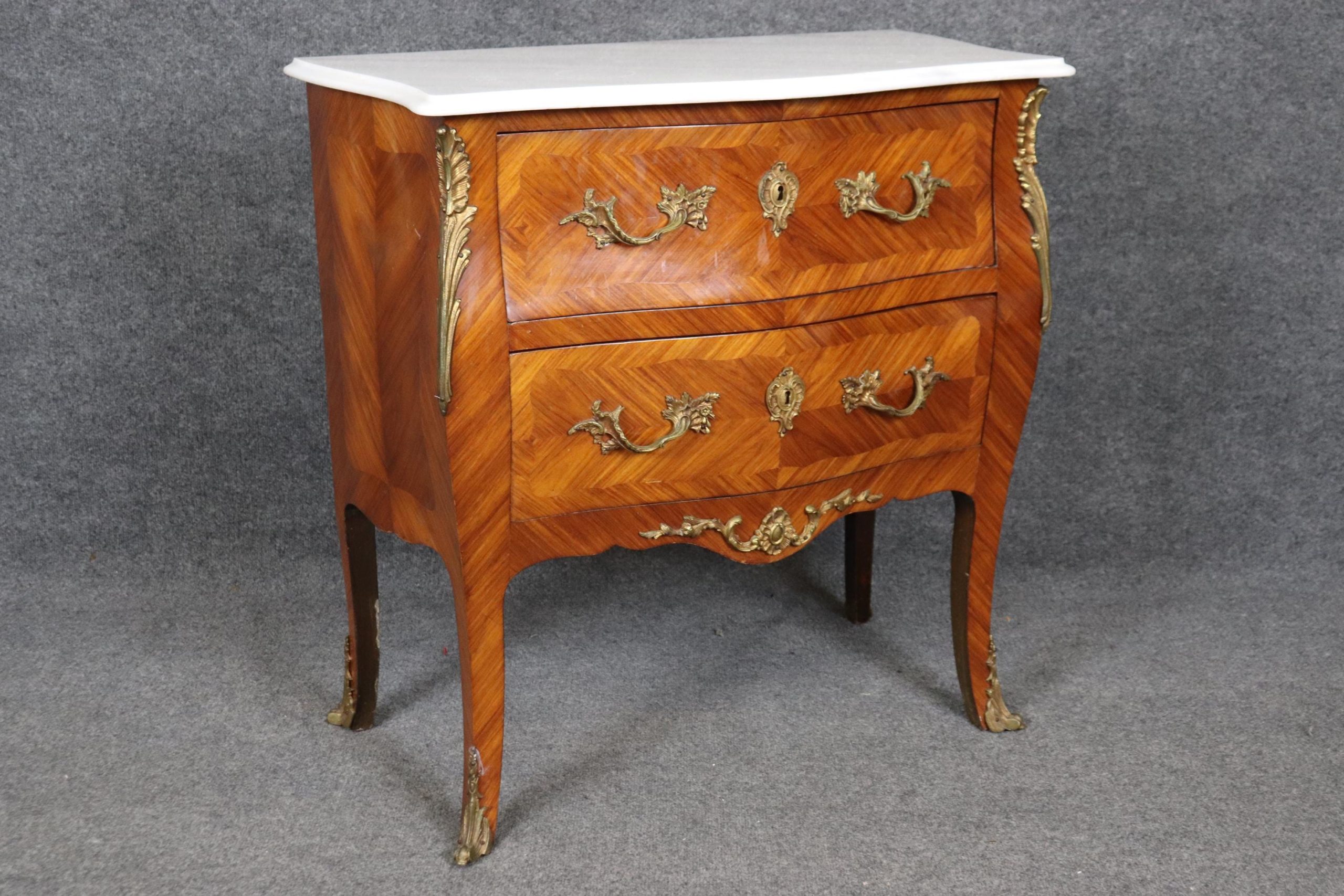 Vintage Louis XV Style Marble Top Commode: Bronze Mounted Nightstand - Image 2