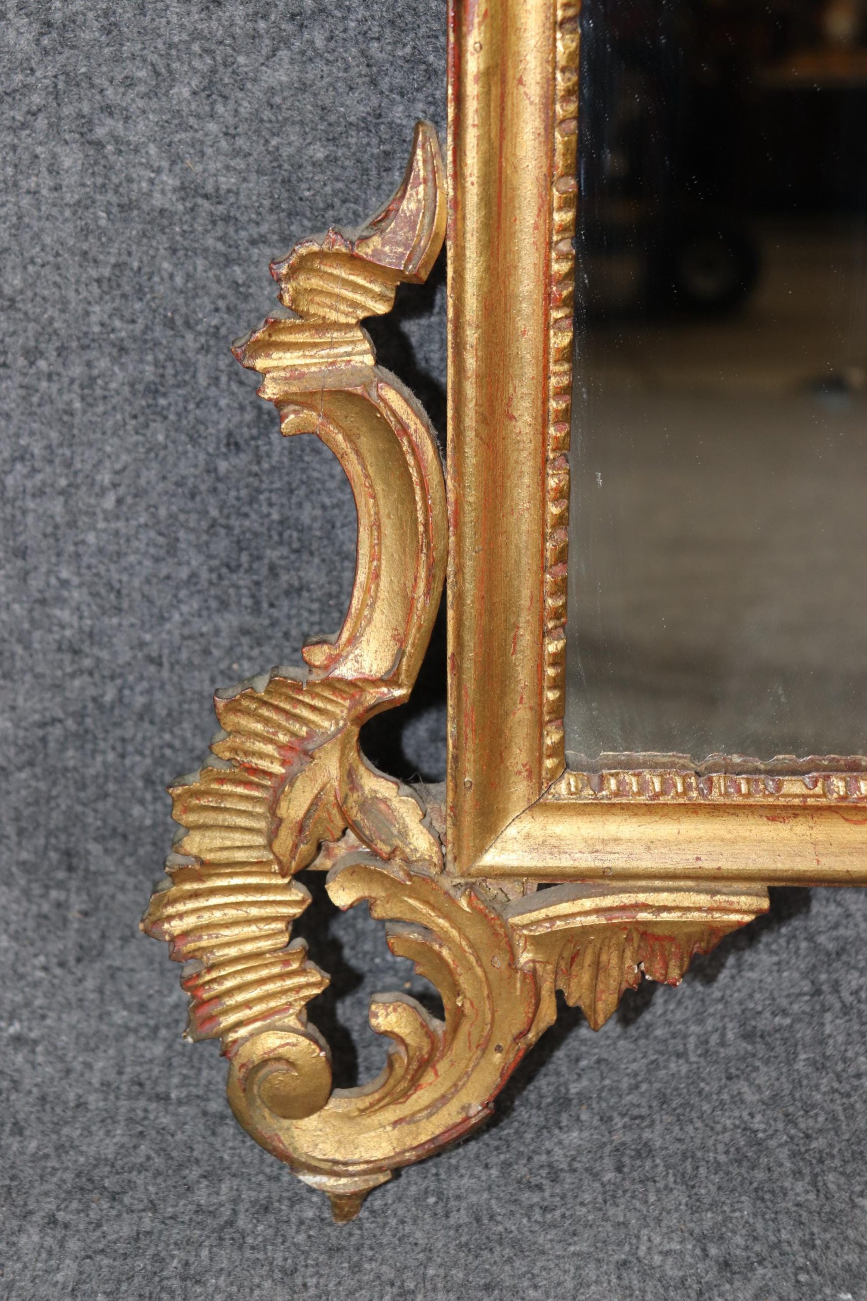 Antique Italian Rococo Gilt Mirror: Carved Wood Wall Decor - Image 9