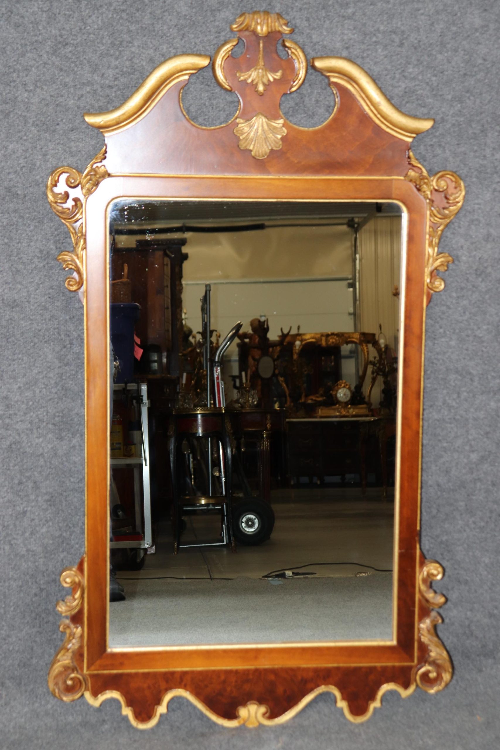 Vintage Italian Burled Walnut Mirror: Carved Gold Gilt Accent Mirror - Image 2