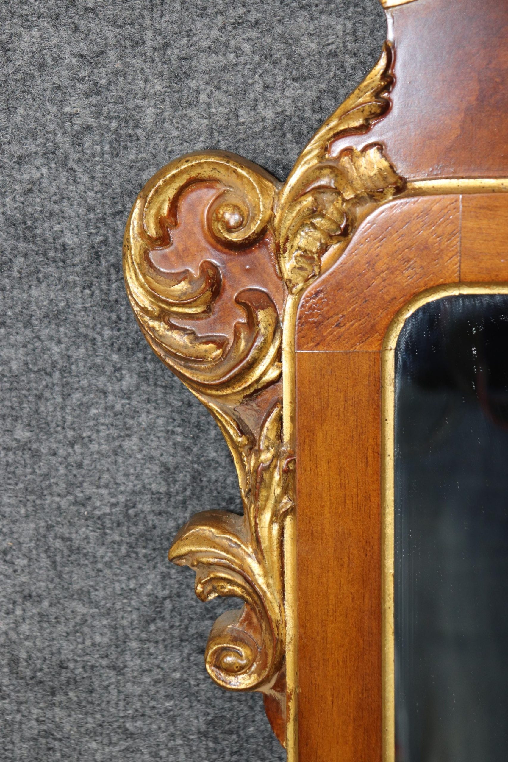 Vintage Italian Burled Walnut Mirror: Carved Gold Gilt Accent Mirror - Image 5