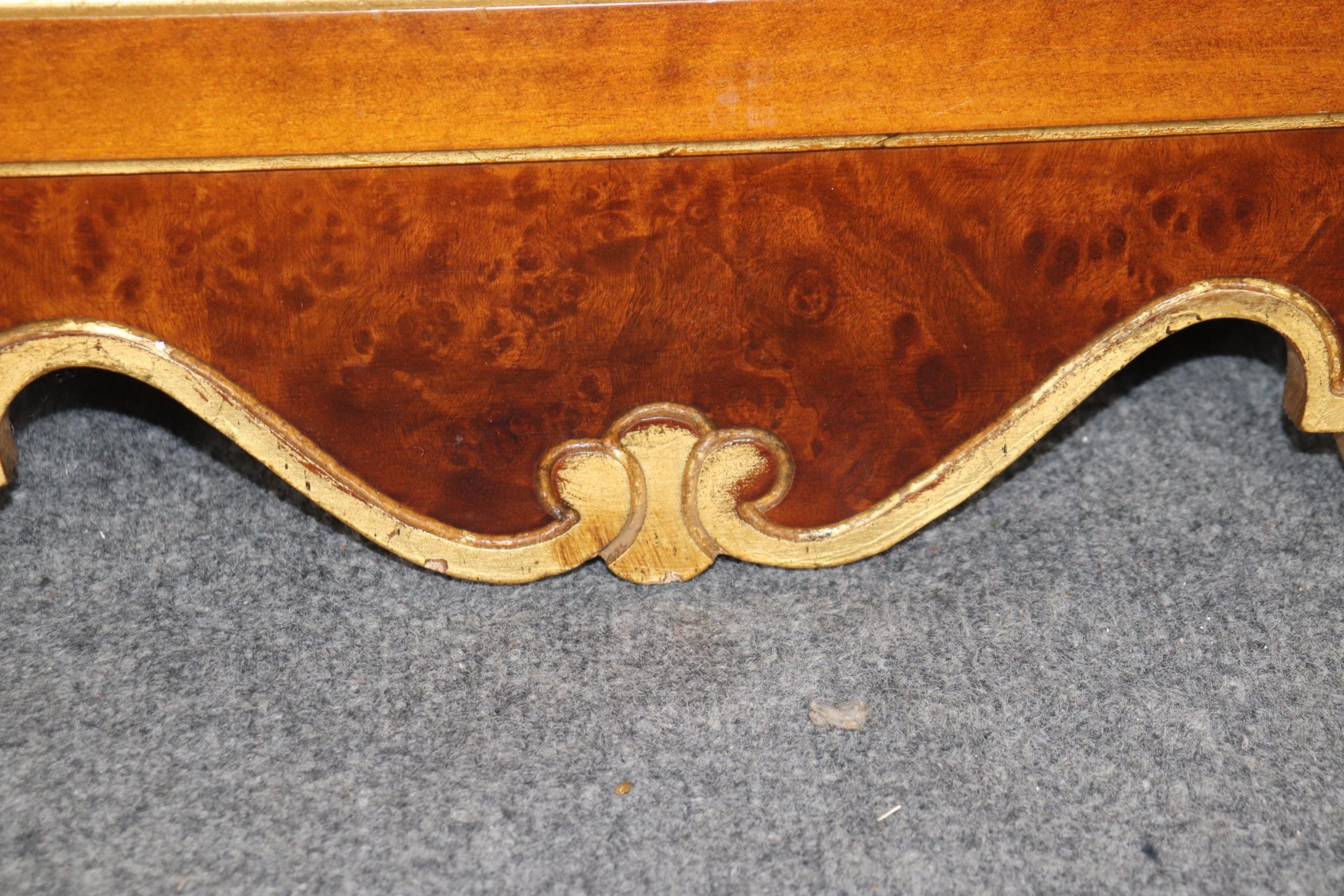 Vintage Italian Burled Walnut Mirror: Carved Gold Gilt Accent Mirror - Image 8