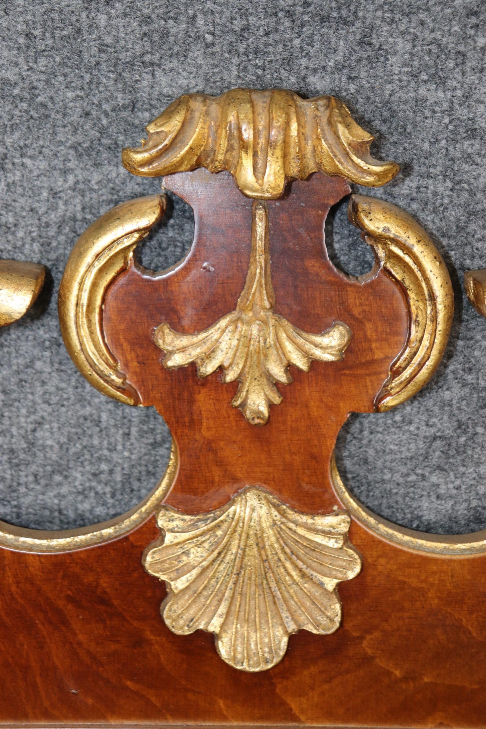 Vintage Italian Burled Walnut Mirror: Carved Gold Gilt Accent Mirror - Image 9