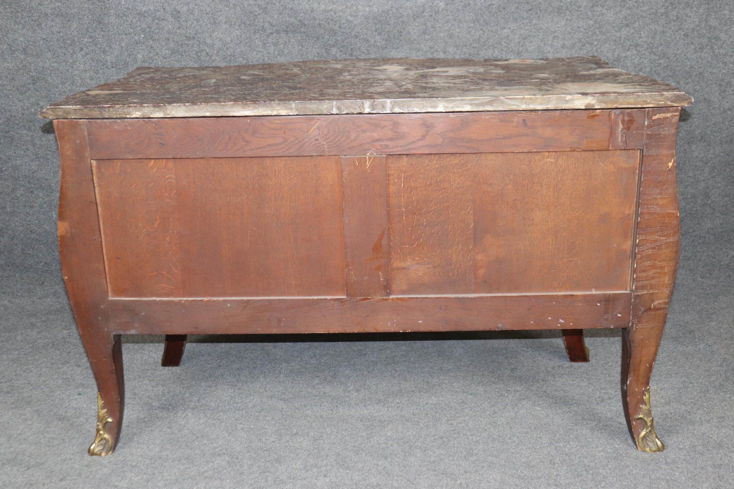 Antique Louis XV Marble Top Commode: 19th Century French Inlaid Chest - Image 3