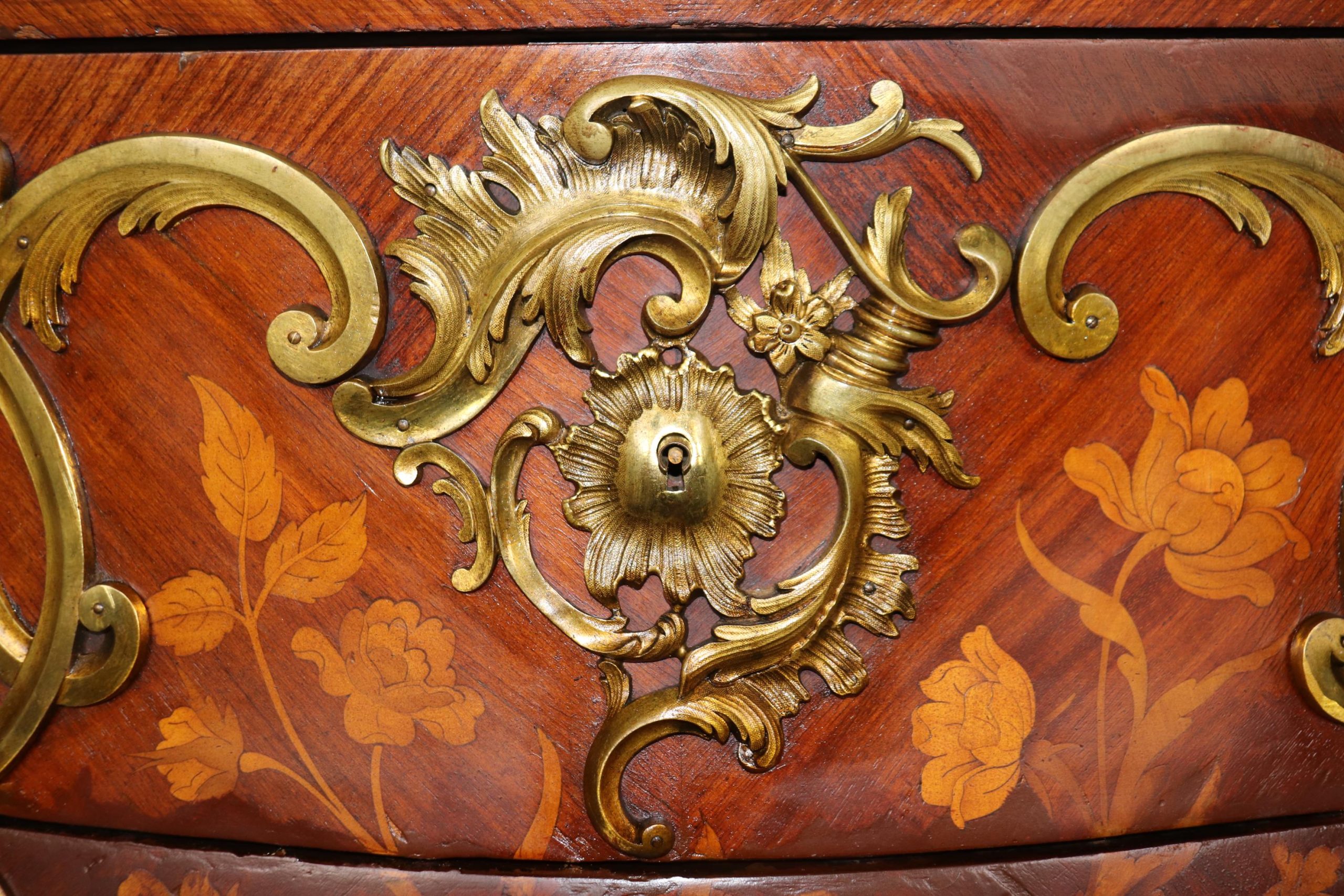 Antique Louis XV Marble Top Commode: 19th Century French Inlaid Chest - Image 8