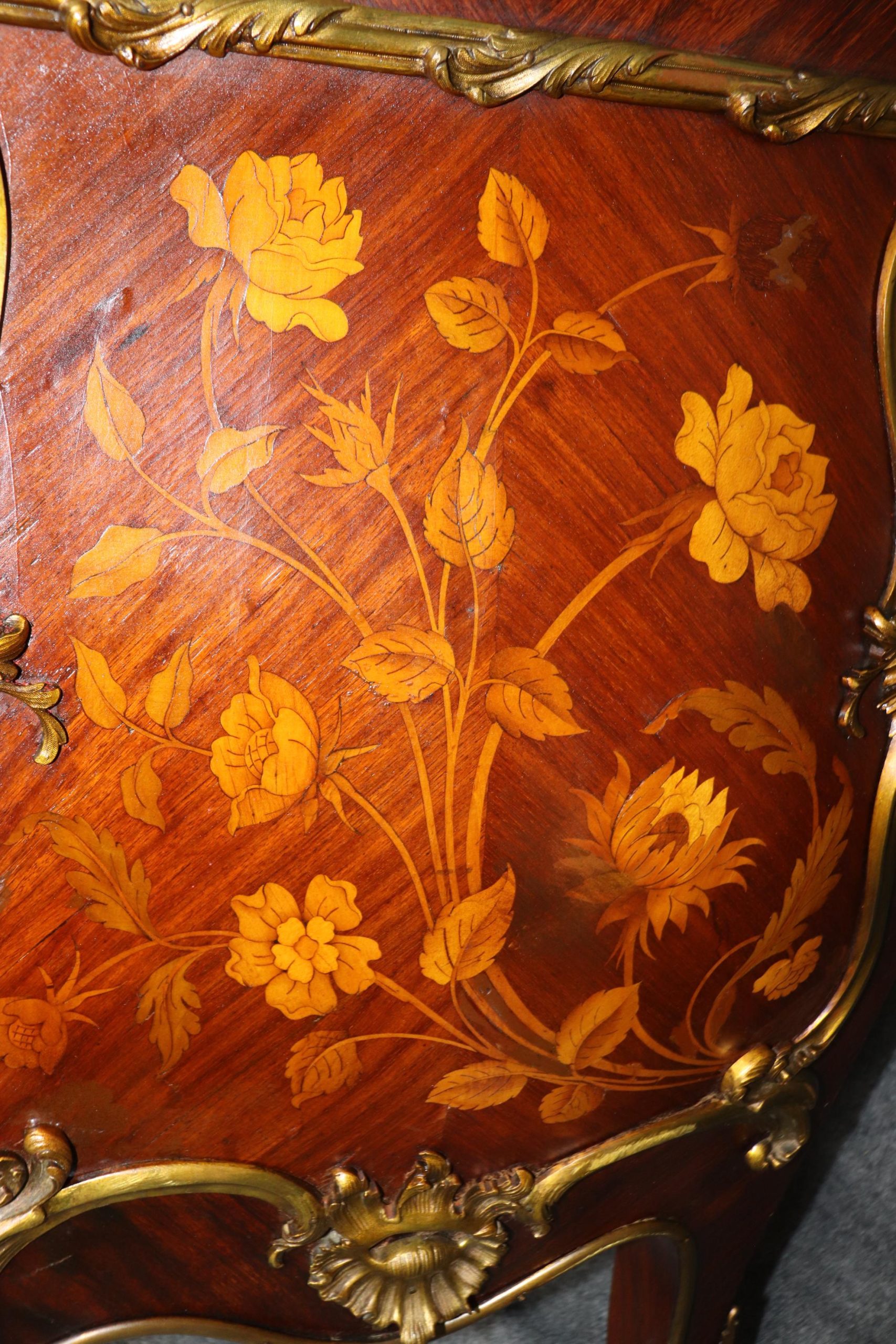 Antique Louis XV Marble Top Commode: 19th Century French Inlaid Chest - Image 9