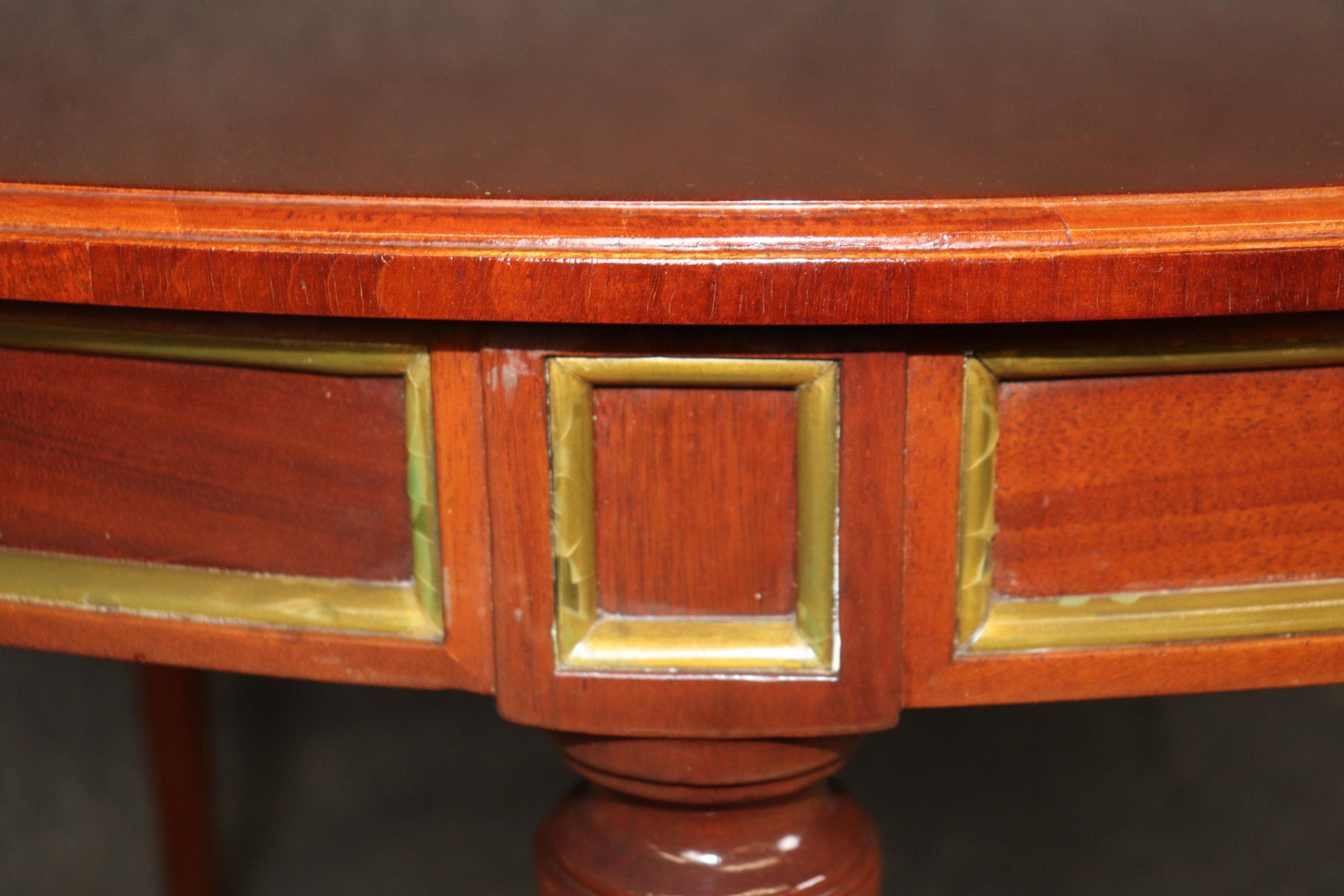 Vintage French Louis XVI Style Dining Table: Brass Mounted Maison Jansen - Image 9