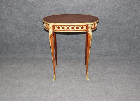 Antique French Louis XV Marquetry Inlaid Accent Table with Bronze Ormolu