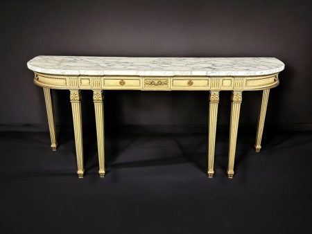 French Louis XVI Style Marble Top Console Table Attributed to Jansen Paris