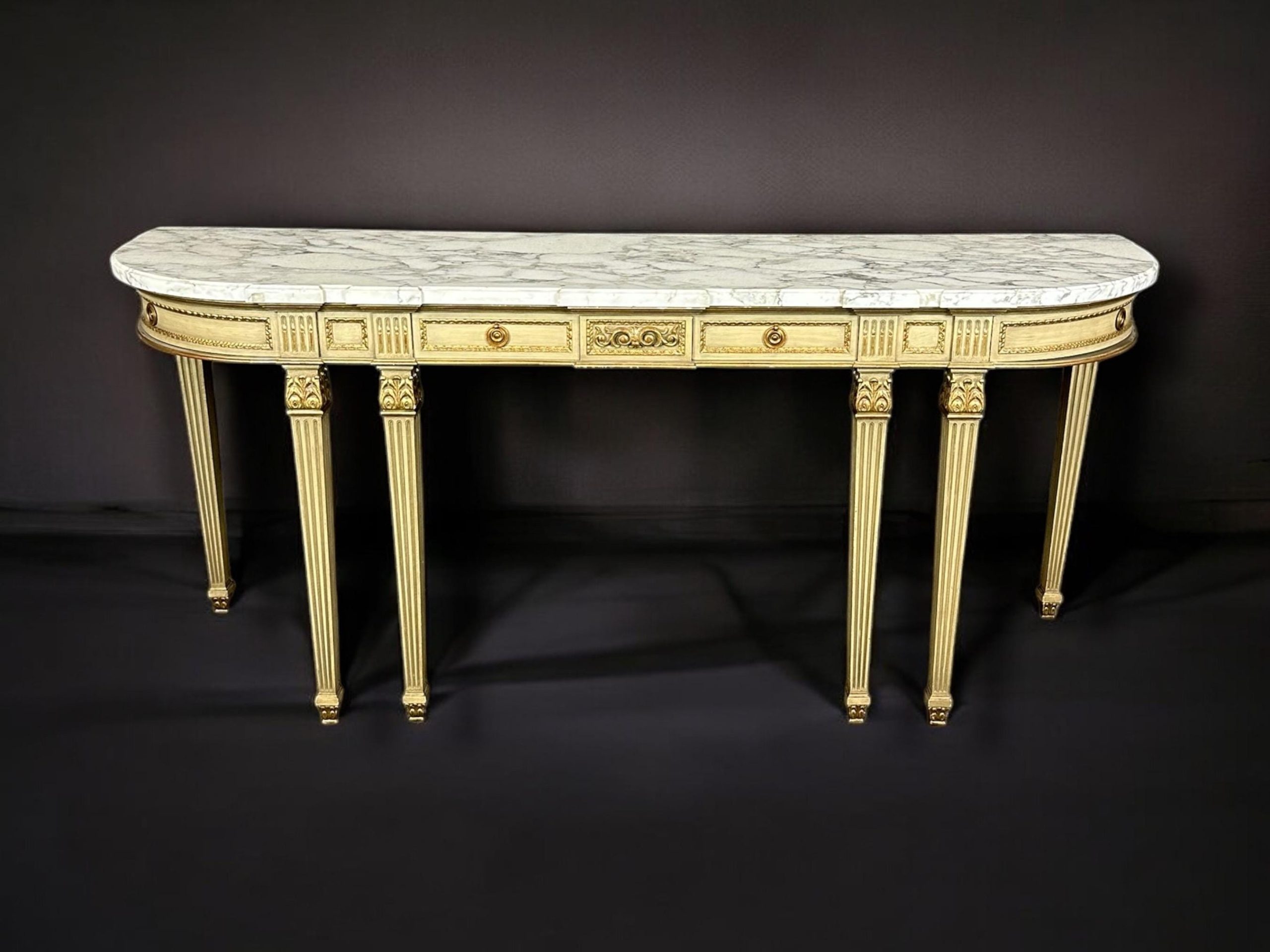French Louis XVI Style Marble Top Console Table Attributed to Jansen Paris