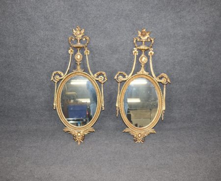 Antique Louis XVI Style Gold Gilt Carved Wall Mirrors - Pair