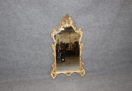 Antique Italian Rococo Gilt Mirror: Carved Wood Wall Decor