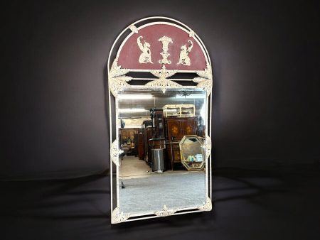 Large Continental Beveled Wall Mirror by John Richards: Distressed Painted Finish
