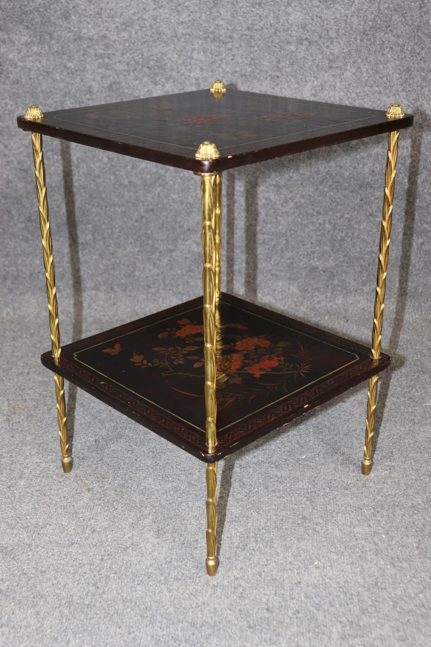 French Directoire Chinoiserie Accent Table: Maison Bagues Brass Two-Tier Side Table - Image 2