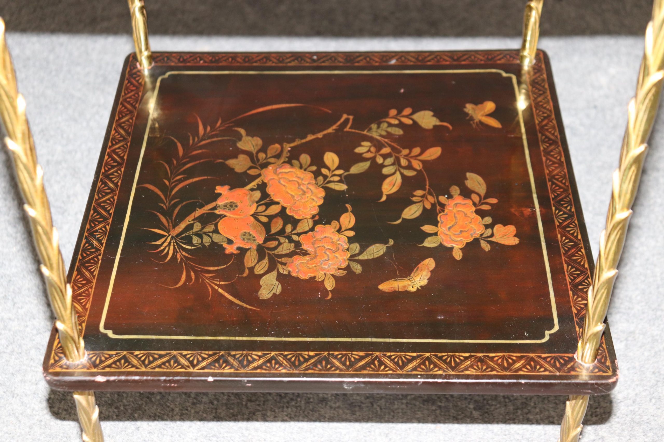 French Directoire Chinoiserie Accent Table: Maison Bagues Brass Two-Tier Side Table - Image 6