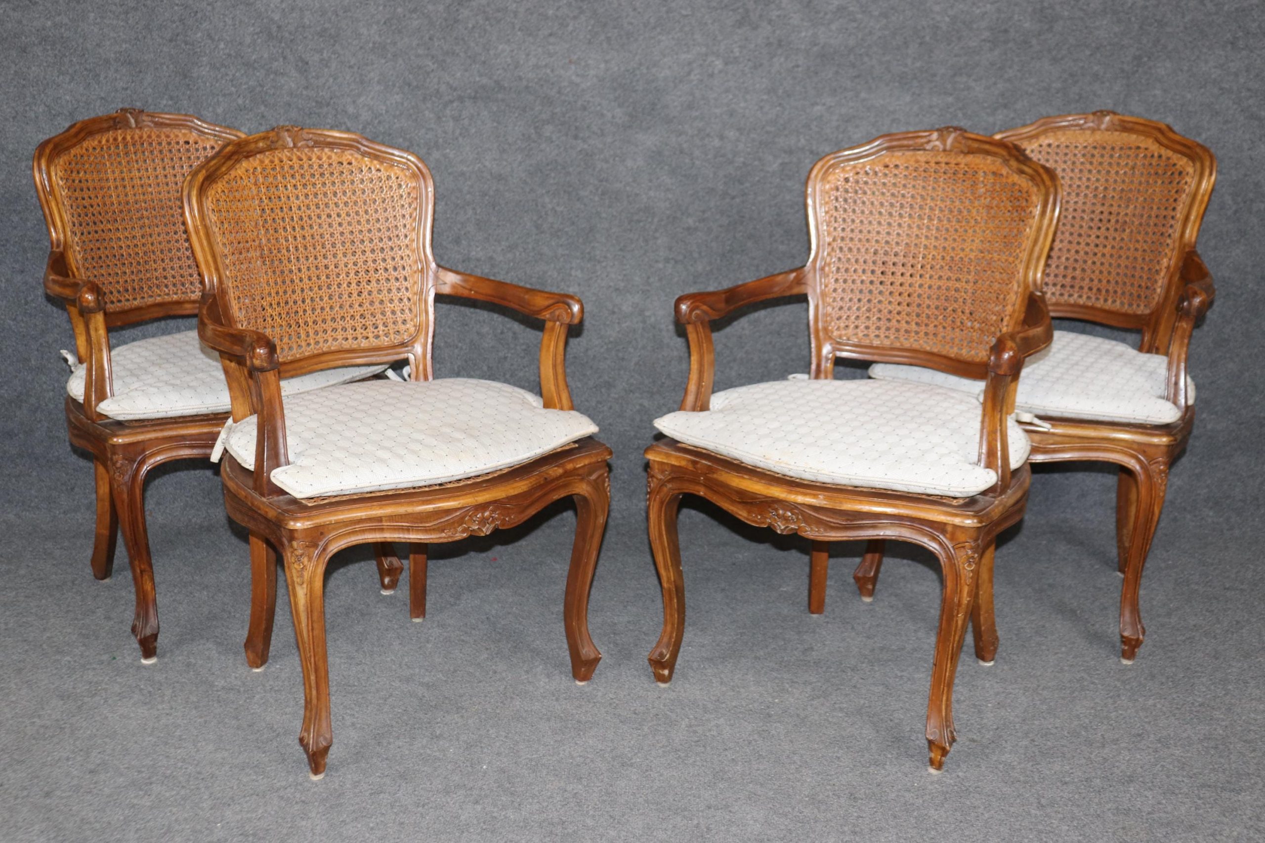 Set of 4 Vintage French Louis XV Style Cane Back Armchairs - Image 2