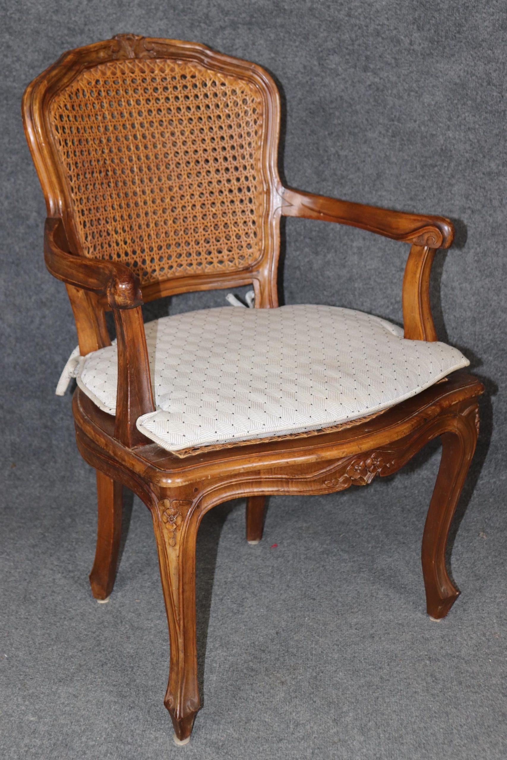 Set of 4 Vintage French Louis XV Style Cane Back Armchairs - Image 7