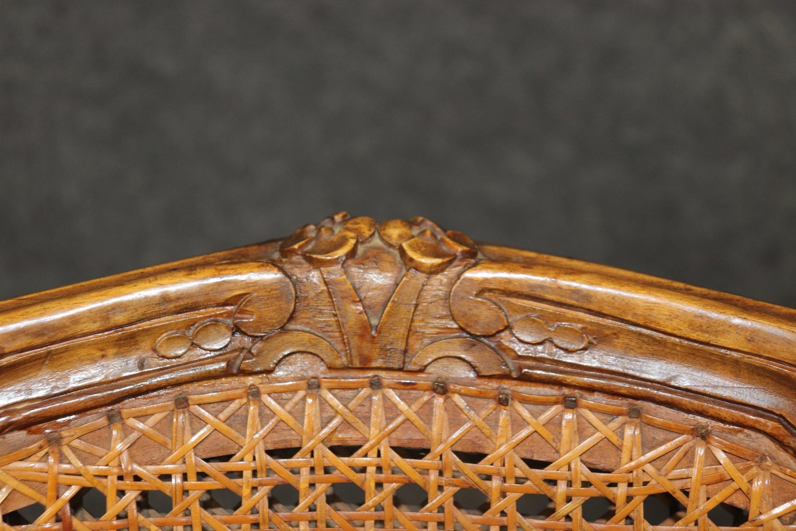 Set of 4 Vintage French Louis XV Style Cane Back Armchairs - Image 8