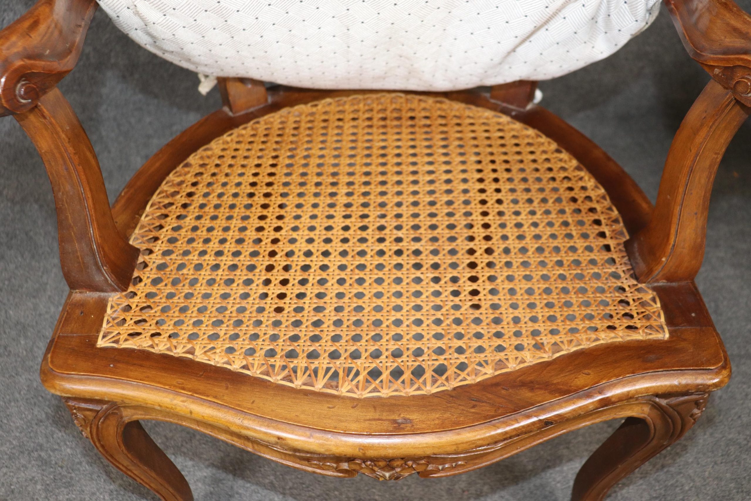 Set of 4 Vintage French Louis XV Style Cane Back Armchairs - Image 9