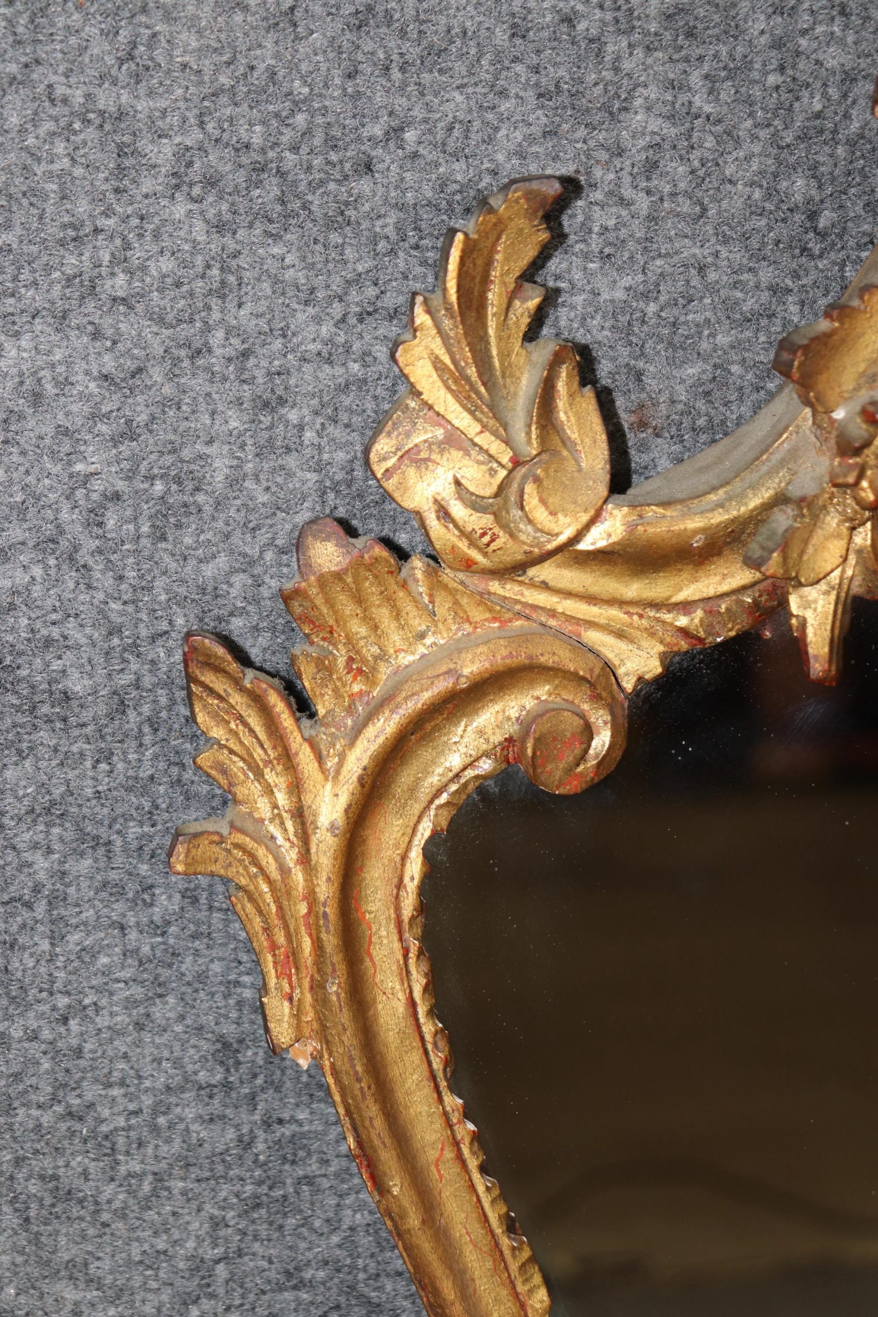 Antique Italian Rococo Gilt Mirror: Carved Wood Wall Decor - Image 7
