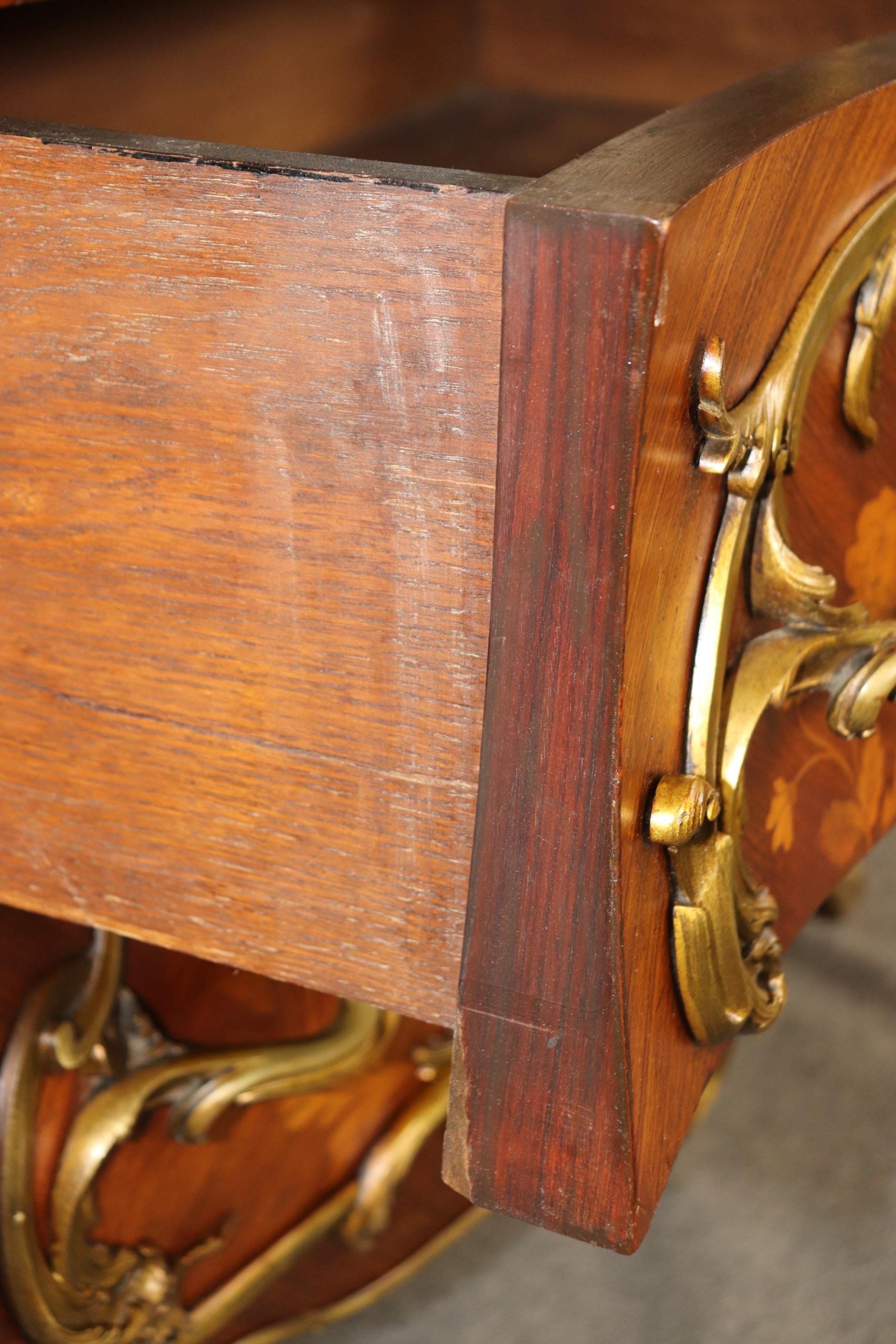 Antique Louis XV Marble Top Commode: 19th Century French Inlaid Chest - Image 10