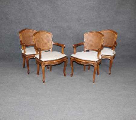 Set of 4 Vintage French Louis XV Style Cane Back Armchairs