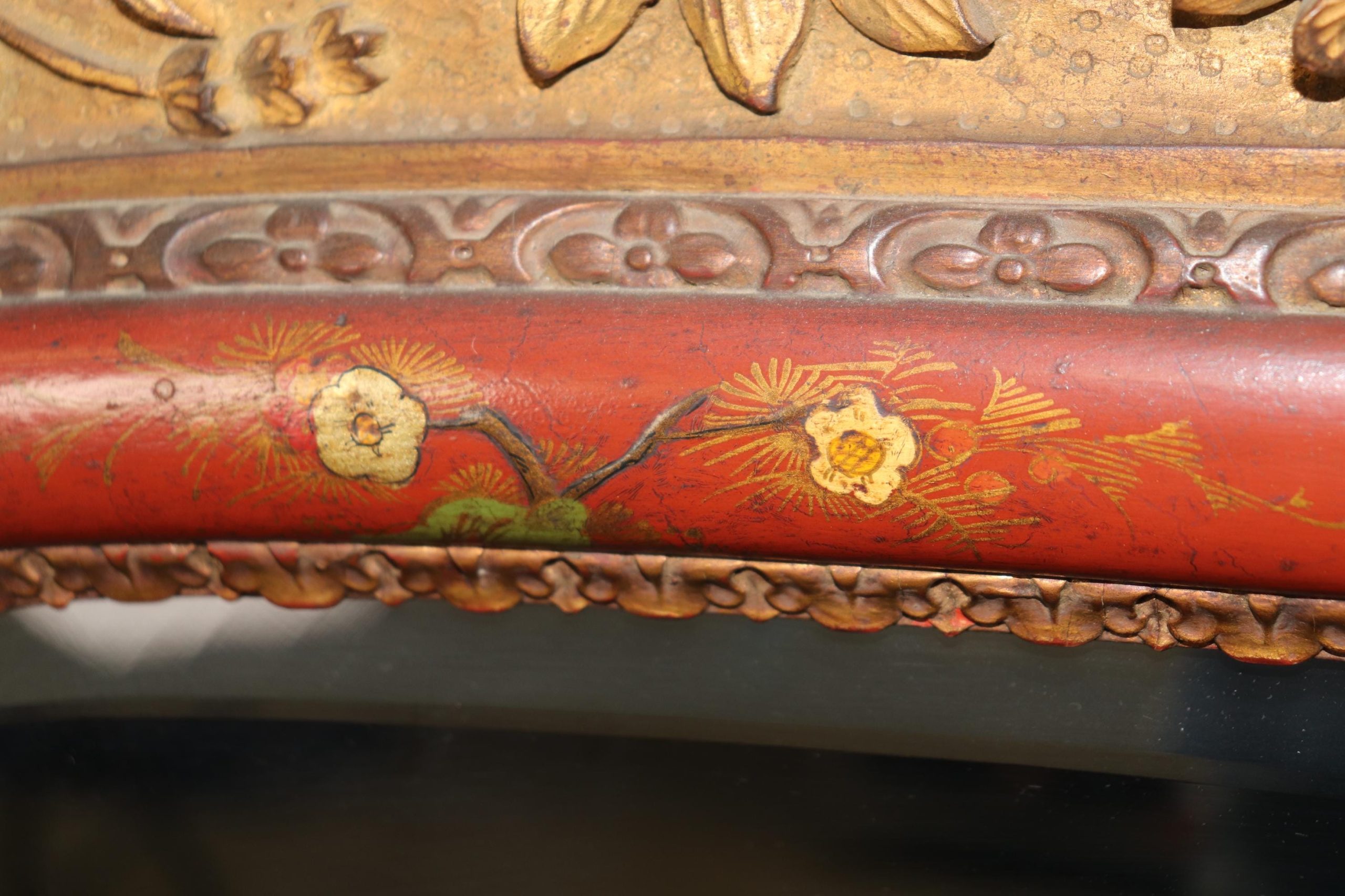 Antique Chinoiserie Red Wall Mirrors: Carved English Pair - Image 8