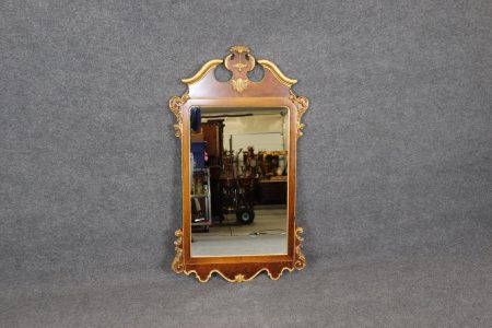 Vintage Italian Burled Walnut Mirror: Carved Gold Gilt Accent Mirror